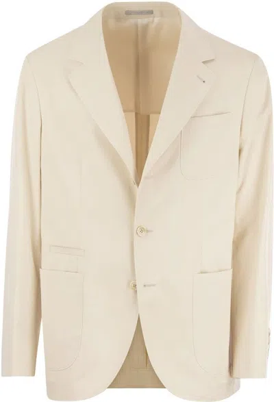 Brunello Cucinelli Men Cotton And Cashmere Deconstructed Jacket With Patch Pockets In Beige