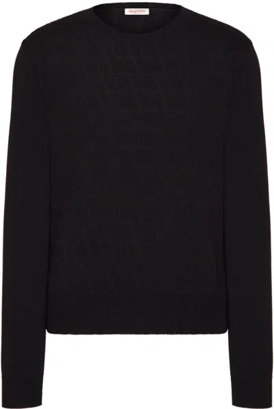 Valentino Garavani Man Sweater Black Size L Virgin Wool In Black