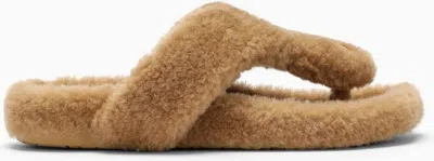 Loewe Ease Toe Post Sandal In Shearling In Multicolor
