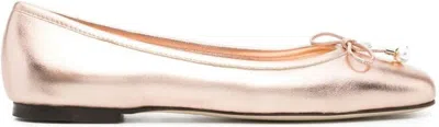 Jimmy Choo Powder Pink Metallic Leather Ballet Flats With Bow Detailing And Square Toe In Powder
