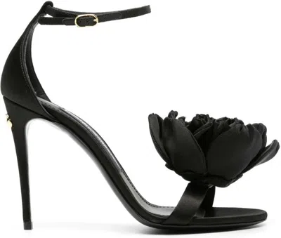 Dolce & Gabbana Keira 105 Satin Bow Sandals In Patent Leather In Black