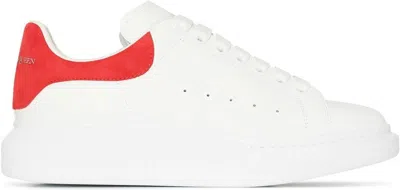 Alexander Mcqueen White Low Top Sneakers With Contrasting Heel With Embossed Logo Lettering In Leather Man In White