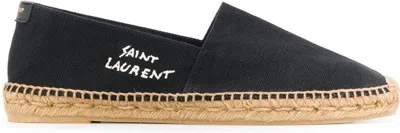 Saint Laurent Canvas Slip-on Espadrilles With Embroidered Logo Detail In Black