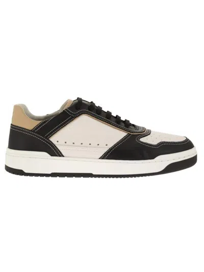Brunello Cucinelli Colour-block Panelled Leather Sneakers In White,sand,black