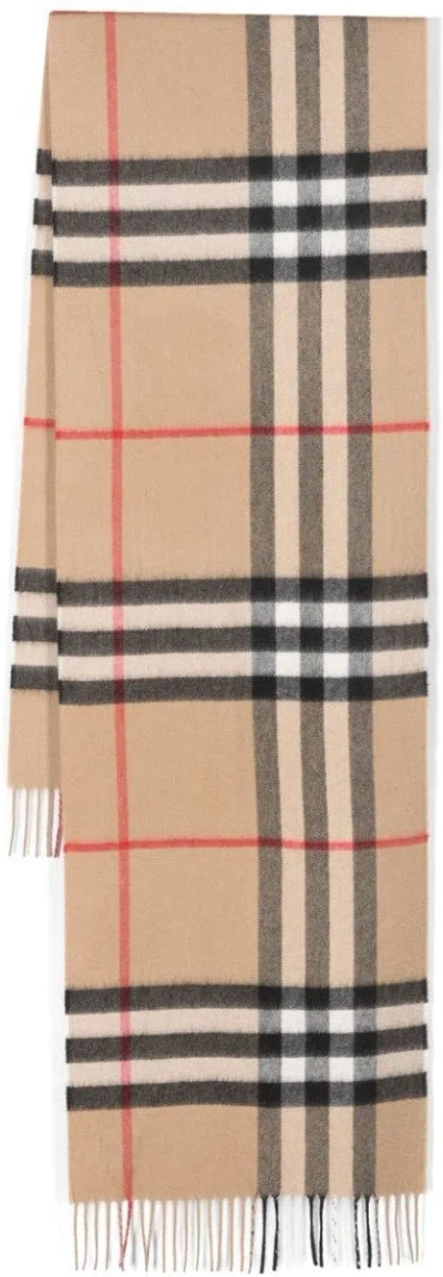 Burberry Soft Checked Cashmere Scarf With Fringed Edges In Brown