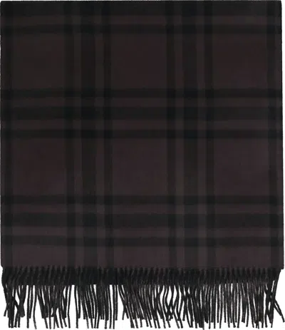 Burberry Cashmere Scarf With Checked Pattern And Fringe In Grey