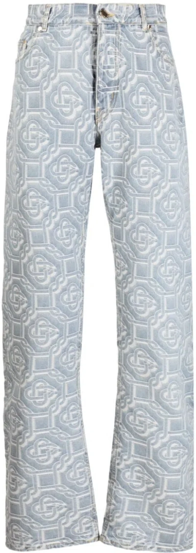 Casablanca Monogram-print Straight-leg Jeans In Bleachclmn