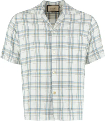 Gucci Viscose Checked Bowling Shirt In Milkazure