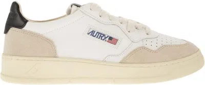 Autry 'medalist' White Low Top Sneakers With Beige Suede Details In White