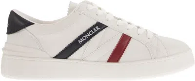 Moncler Monaco White Low Top Sneakers With Tricolor Stripes And Logo In Faux Leather Woman In White