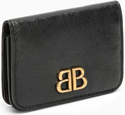 Balenciaga Monaco Black Leather Card Case With Logo Women In Black