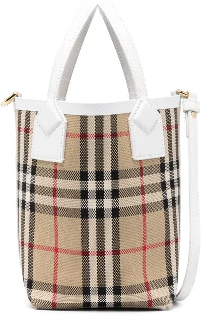 Burberry Vintage Check Mini Bucket Handbag In Beige For Women In Beige