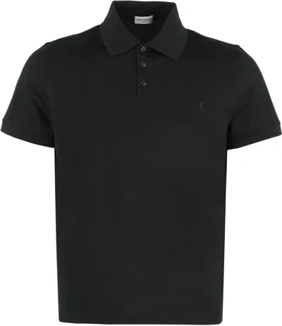 Saint Laurent Classic Cotton Pique Polo Shirt In Black