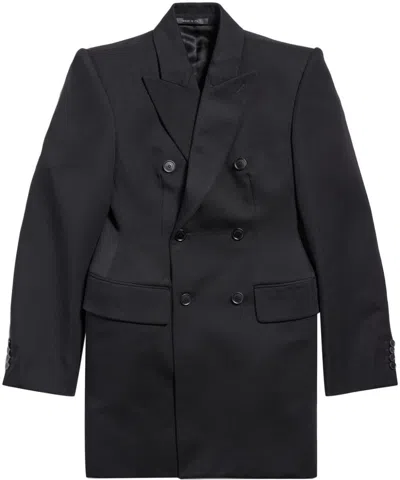 Balenciaga Hourglass Virgin Wool Double-breasted Blazer In Black