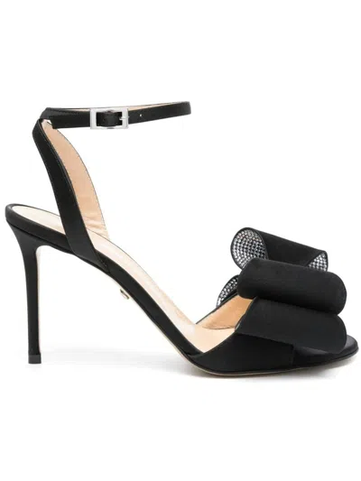 Mach&mach Satin Le Cadeau Sandals With Double Bow In Black
