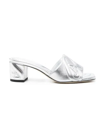 Alexander Mcqueen Alexander Mc Queen Metallic Leather Heel Sandals In Silver