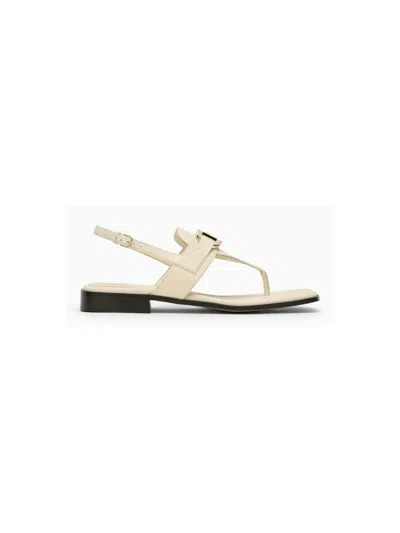 Ferragamo Ivory Gancini Ornament Thong Sandal In Brown