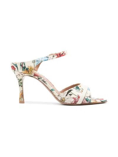 Malone Souliers Una 80 Printed Canvas Mules In Beige
