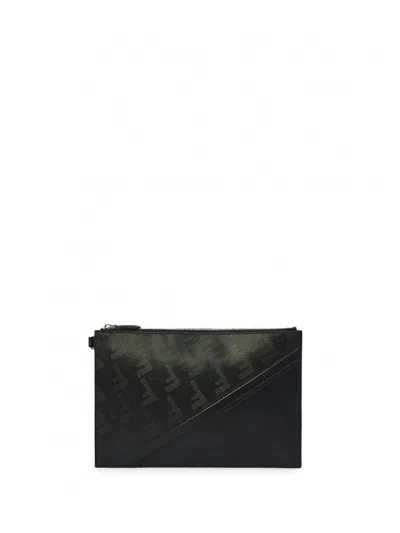 Fendi Men's Black Shadow Diagonal Pouch Handbag For Ss24 In Neropallad