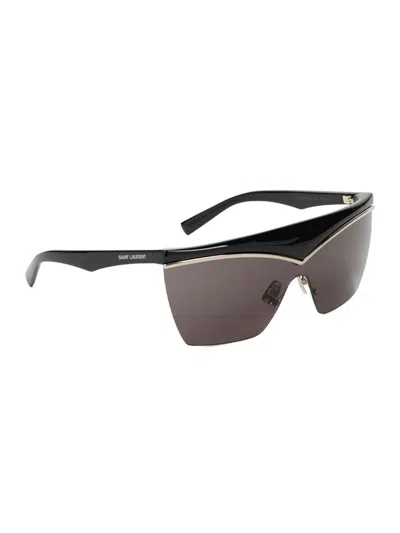 Saint Laurent Sl 614 Mask Sunglasses With Metal Accents In Black