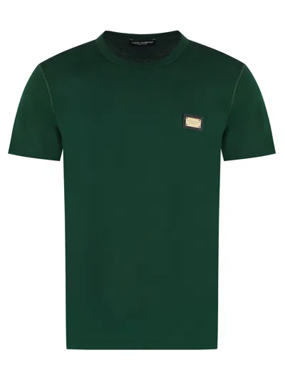 Dolce & Gabbana T-shirt Cotone Con Placca Logata In Green