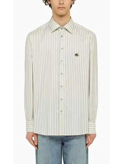 Etro Men's White/green Striped Long Sleeved Shirt | Size 41 Cm | Mrib000299tr507 In White
