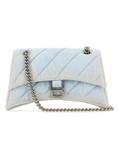 Balenciaga Light Blue Denim Crush M Shoulder Bag In Denim