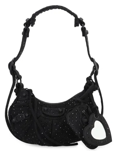 Balenciaga Women Embellished Denim Le Cagole Xs Shoulder Bag In Black