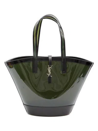Saint Laurent Medium Panier Transparent Vinyl Tote Bag In Black