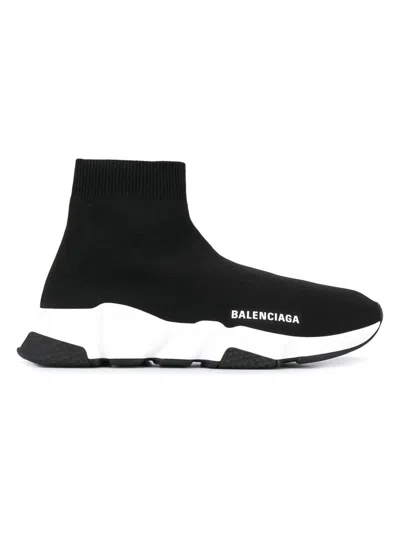 Balenciaga Speed Lt Logo-print Stretch-knit High-top Sneakers In Black