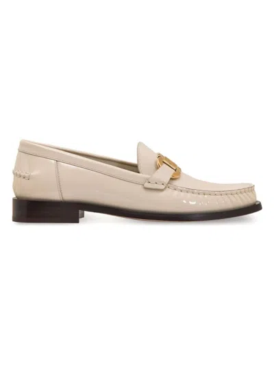 Ferragamo Maryan Patent Gancini Bit Loafers In White