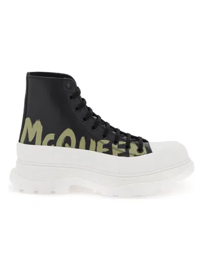 Alexander Mcqueen Tread Slick Ankle Boots In Calf Leather In Black