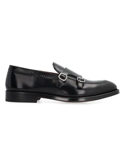 Doucal's Black Calf Leather Double-buckle Monk Shoes In Black