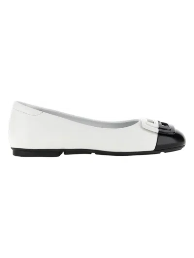 Shop Hogan Women's H661 Ballerina Placca Bicolor In B001(bianco) B999(nero)