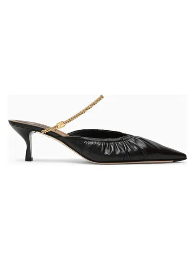 Fendi Black Leather Mules With A Medium Heel In Black