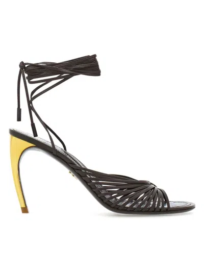 Ferragamo Dark Brown Leather Atena Sandals In Brown