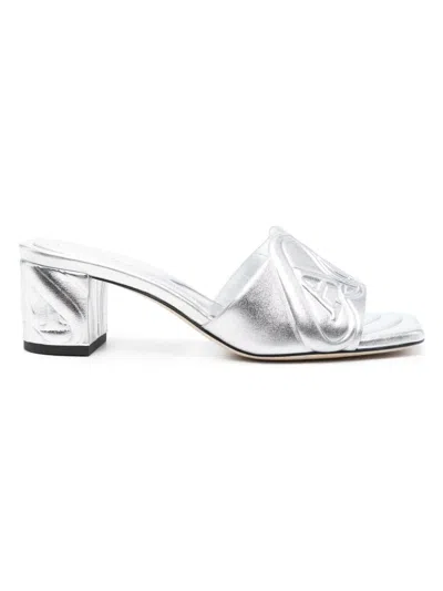 Alexander Mcqueen Alexander Mc Queen Metallic Leather Heel Sandals In Silver
