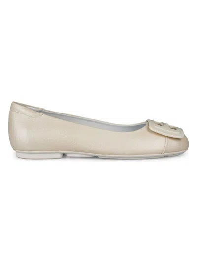Hogan Round Toe Textured Finish Ballerina Shoes In Bianco Marmo