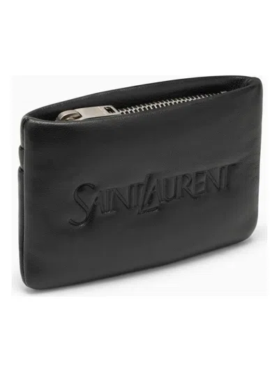 Saint Laurent Black Padded Leather Coin Purse With Logo In Black
