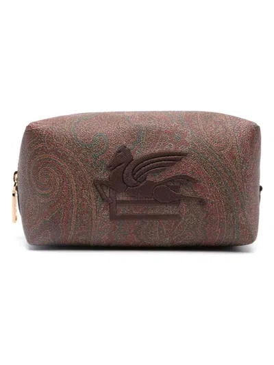 Etro Graphic Print Cotton Blend Cardholder In Brown