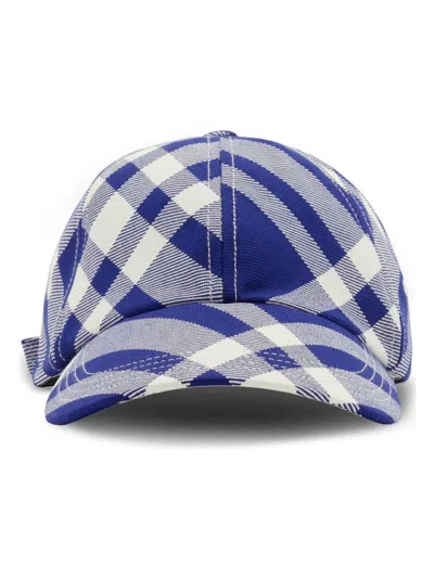 Burberry Baseball Cap With Tartan Pattern Unisex In Blue