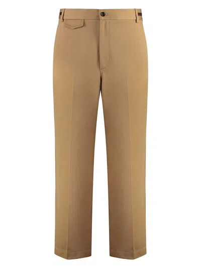 Gucci Web-detail Cotton Trousers In Beige