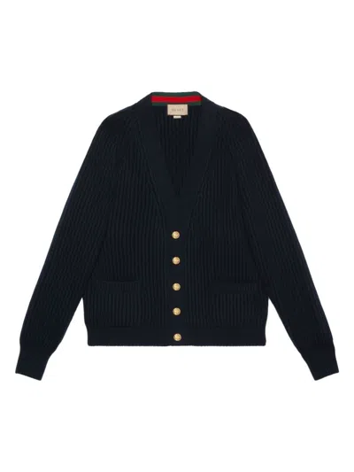 Gucci Interlocking G Ribbed-knit Cardigan In Blue
