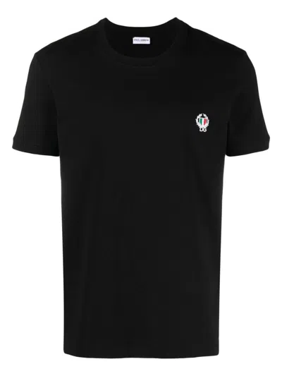 Dolce & Gabbana Tricolor Logo Stretch Cotton T-shirt In Black