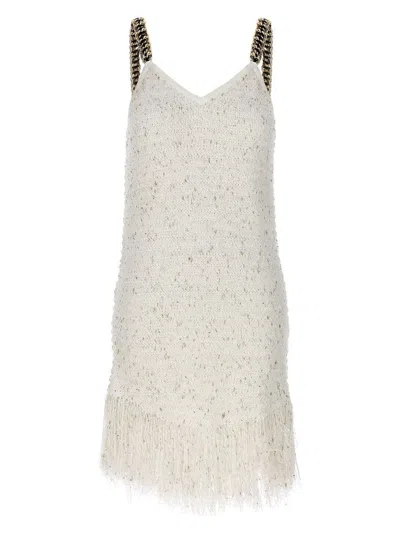 Balmain Fringed Lurex Tweed Minidress In White