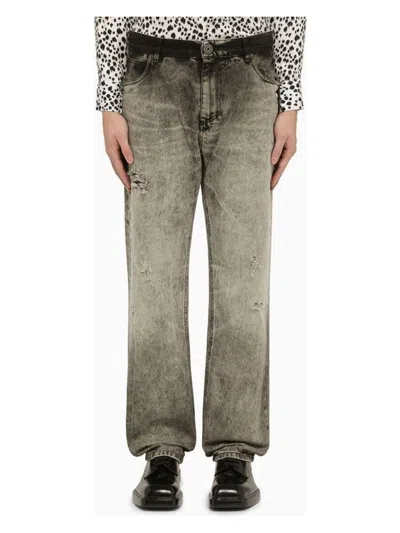 Balmain Degrade Washed-out Straight-leg Jeans In Grey