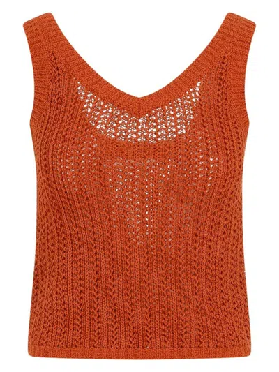 Max Mara Orange Open Knit Tank Top In Yellow,orange
