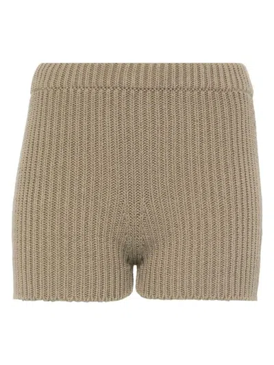 Max Mara Ribbed Fisherman's Knit Cotton Shorts In Kaki