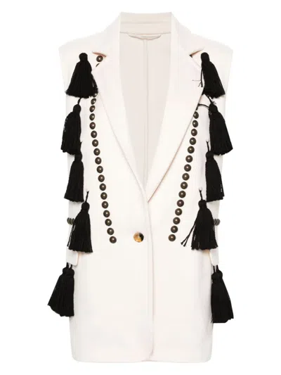 Max Mara Waistcoat With Tassel Embellishments And Notched Lapel In White