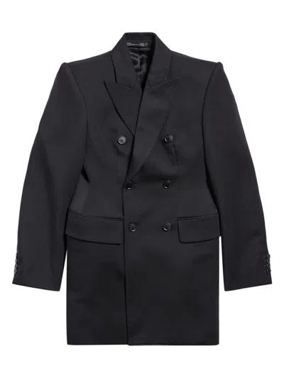 Balenciaga Hourglass Virgin Wool Double-breasted Blazer In Black